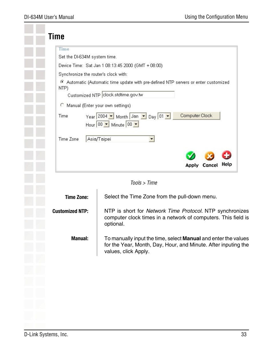 Time | D-Link DI-634M User Manual | Page 33 / 94