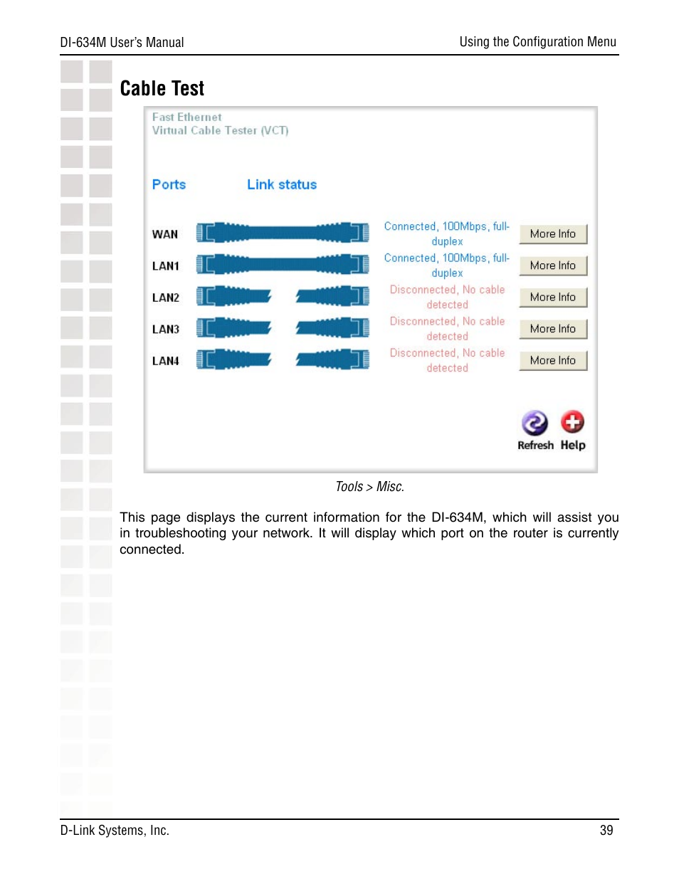 Cable test | D-Link DI-634M User Manual | Page 39 / 94