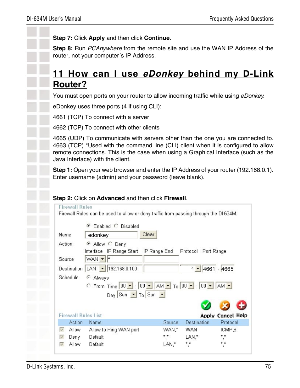11 how can i use edonkey behind my d-link router | D-Link DI-634M User Manual | Page 75 / 94
