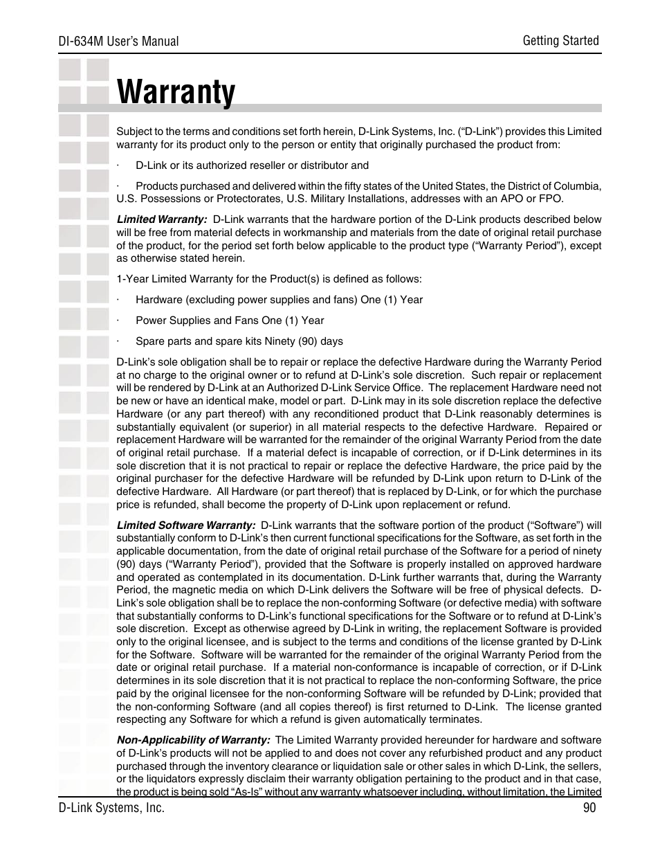 Warranty | D-Link DI-634M User Manual | Page 90 / 94