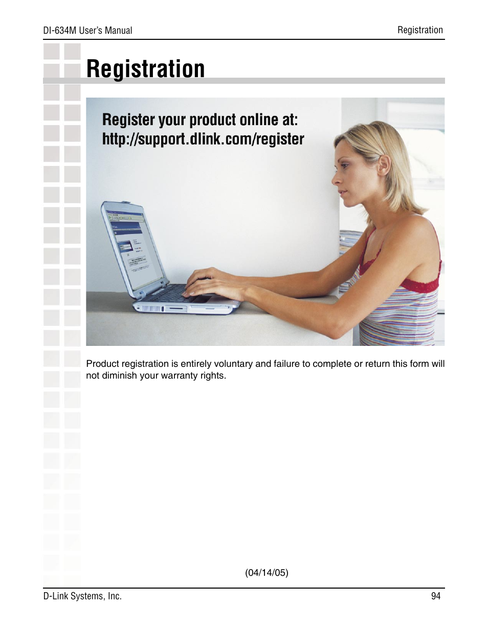 Registration | D-Link DI-634M User Manual | Page 94 / 94