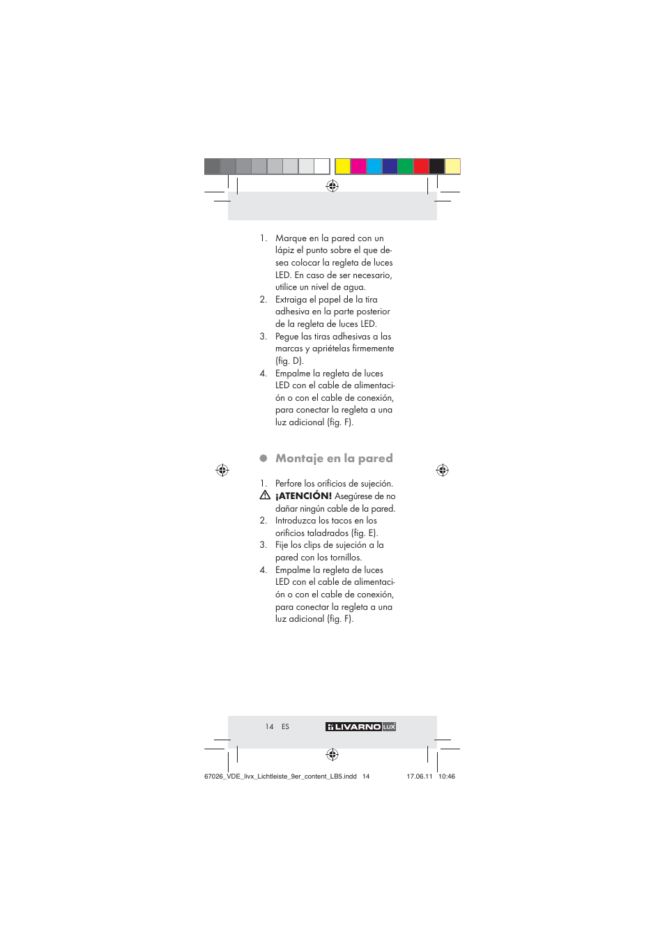 Montaje en la pared | Livarno Z30378 User Manual | Page 12 / 61
