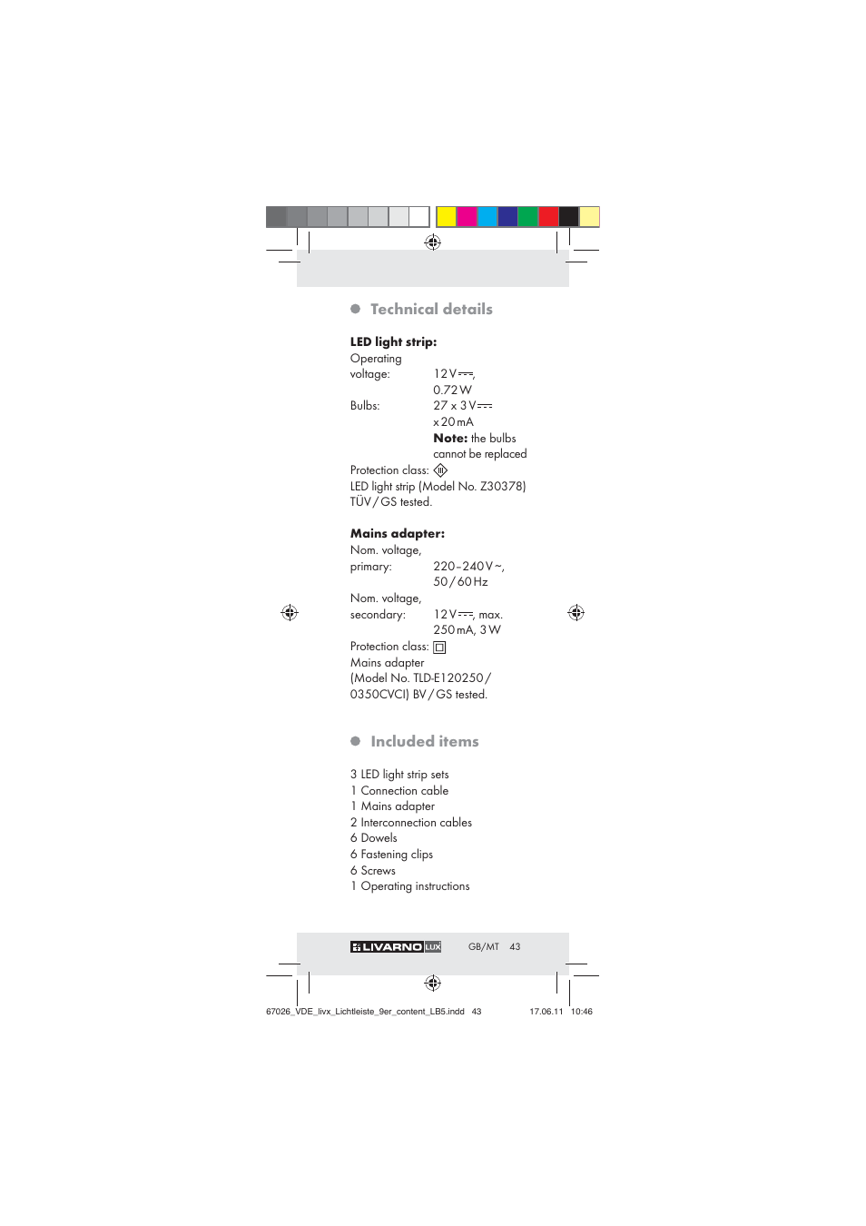 Technical details, Included items | Livarno Z30378 User Manual | Page 41 / 61