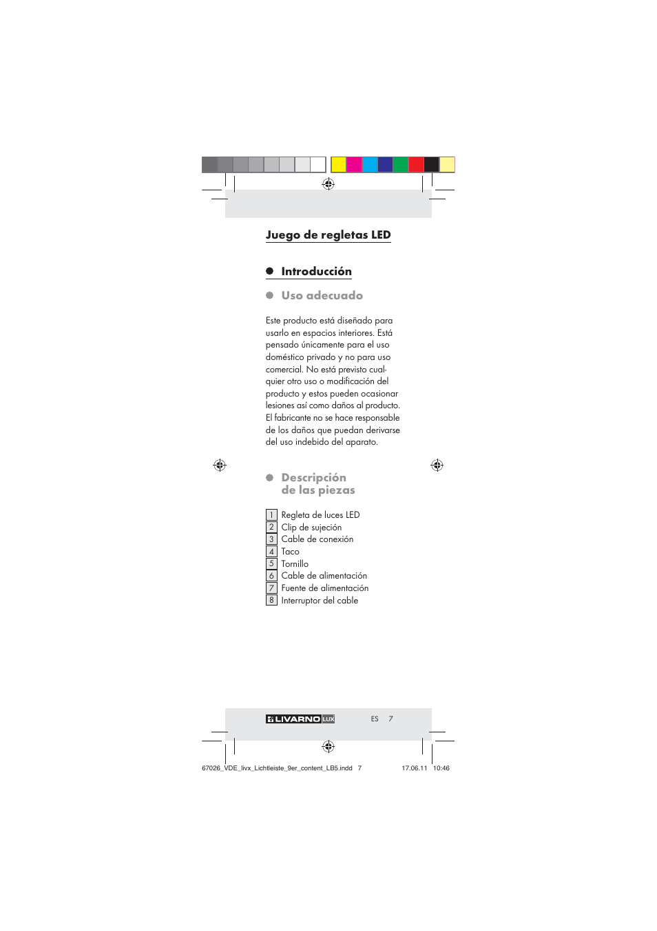 Juego de regletas led, Introducción, Uso adecuado | Descripción de las piezas | Livarno Z30378 User Manual | Page 5 / 61