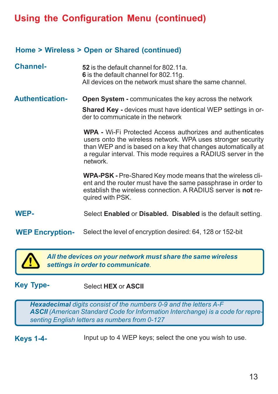 Using the configuration menu (continued) | D-Link AG DI-784 User Manual | Page 13 / 99