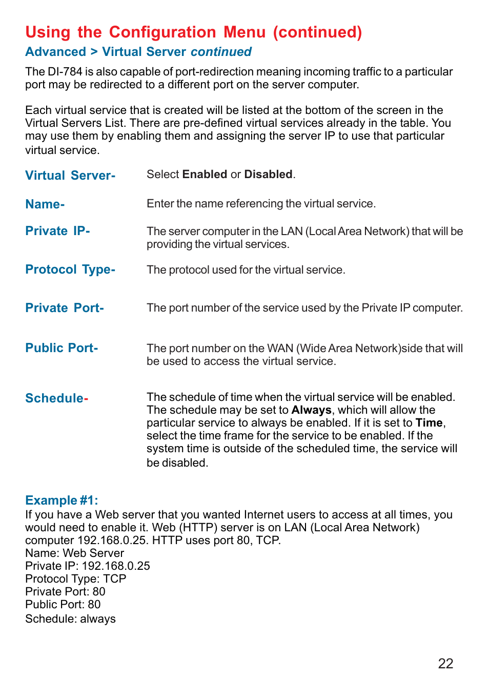 Using the configuration menu (continued) | D-Link AG DI-784 User Manual | Page 22 / 99