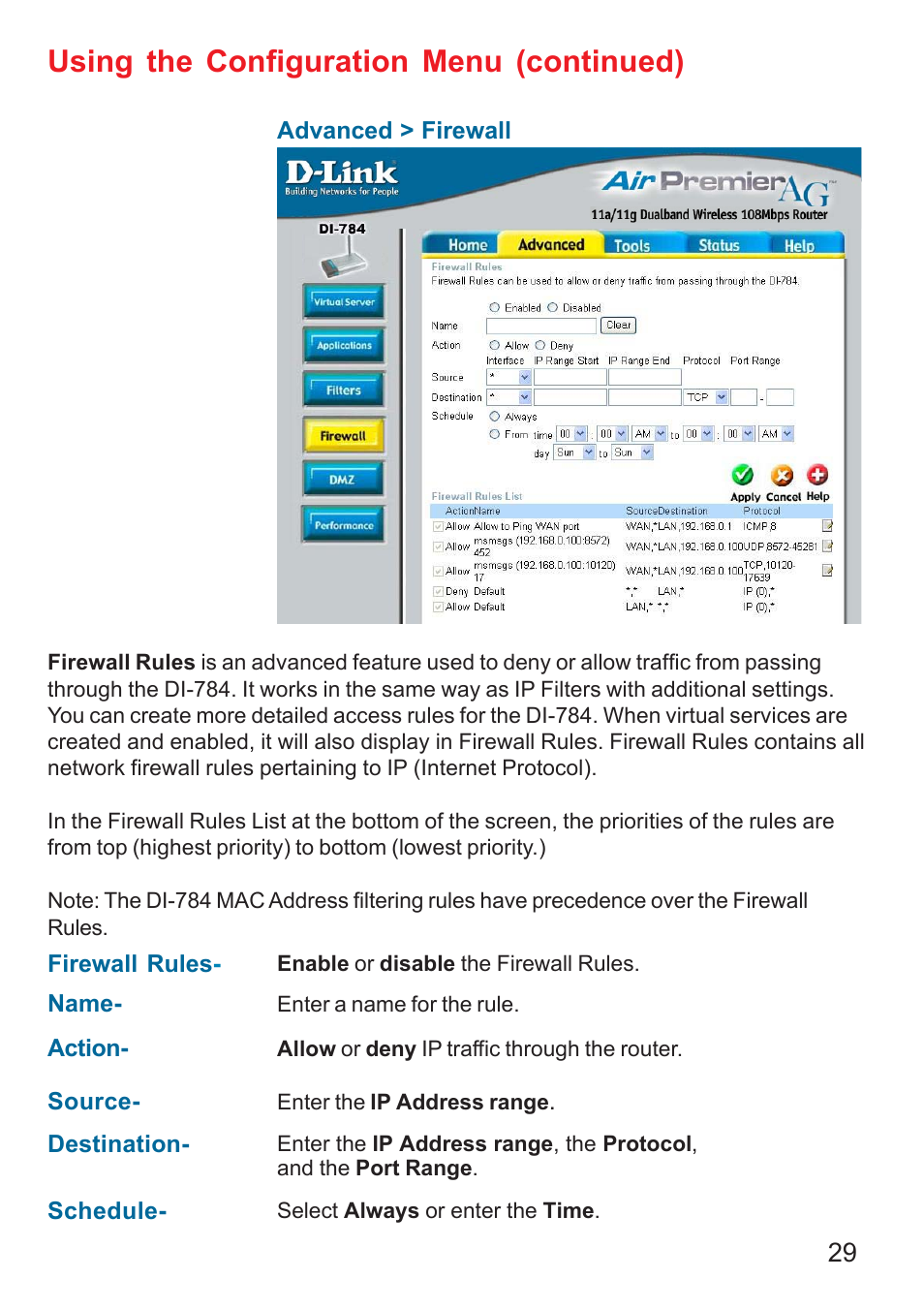 Using the configuration menu (continued) | D-Link AG DI-784 User Manual | Page 29 / 99