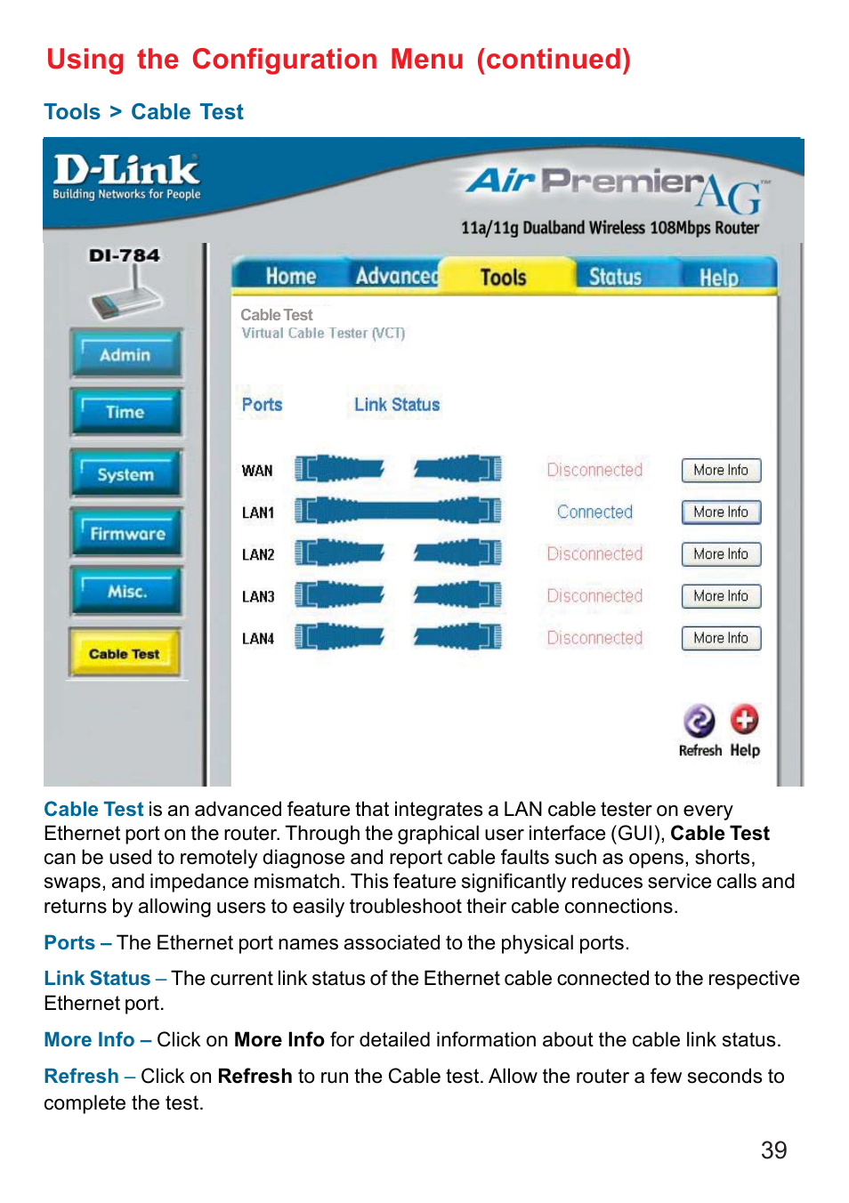 Using the configuration menu (continued) | D-Link AG DI-784 User Manual | Page 39 / 99