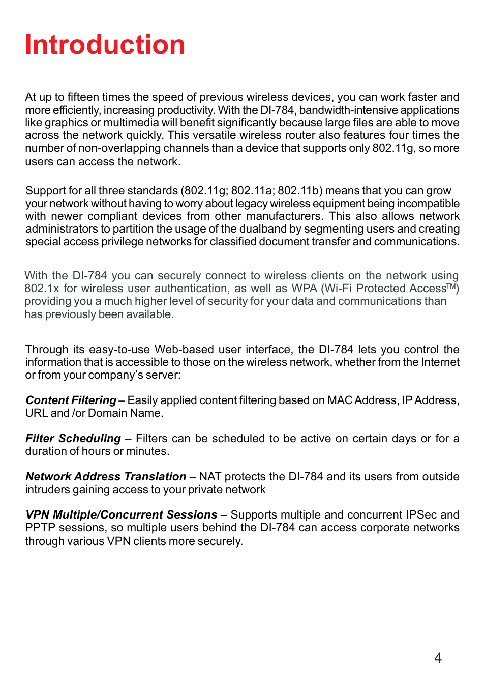 Introduction | D-Link AG DI-784 User Manual | Page 4 / 99