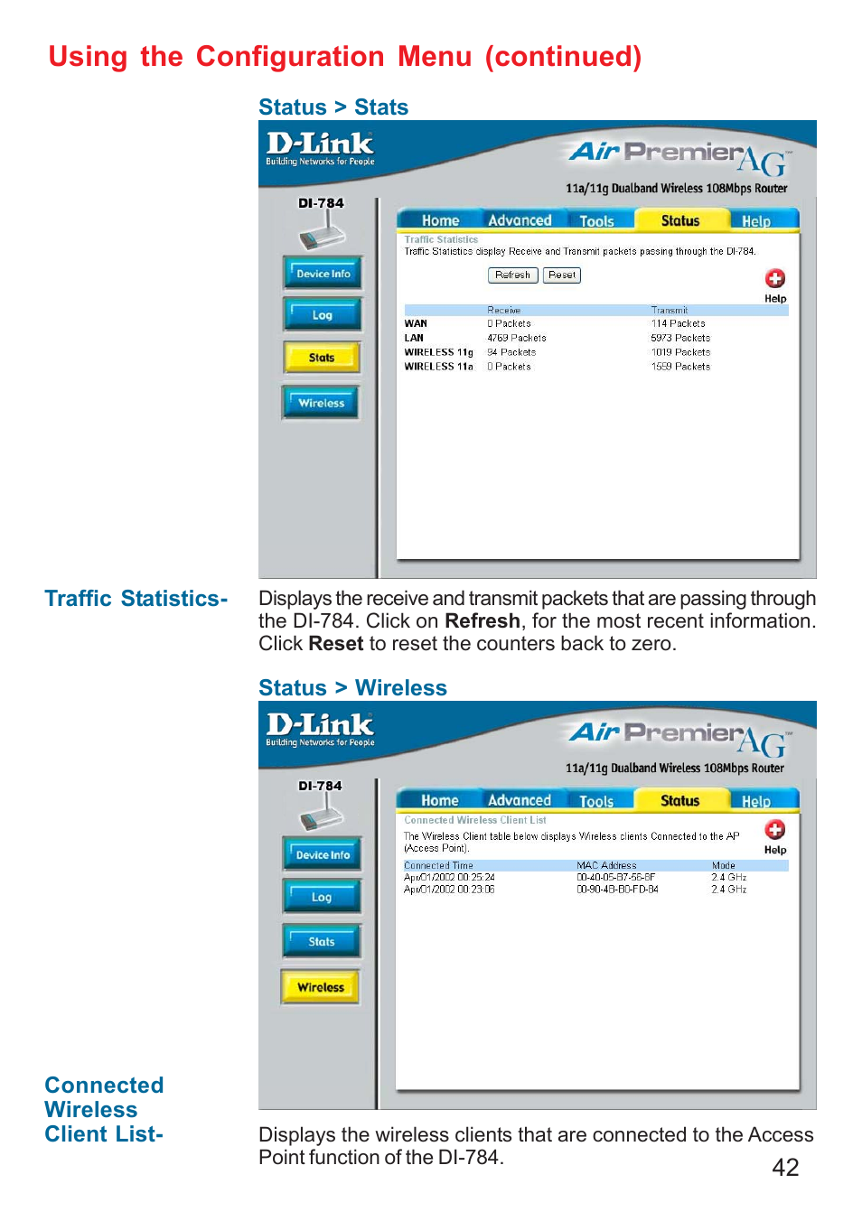 Using the configuration menu (continued) | D-Link AG DI-784 User Manual | Page 42 / 99