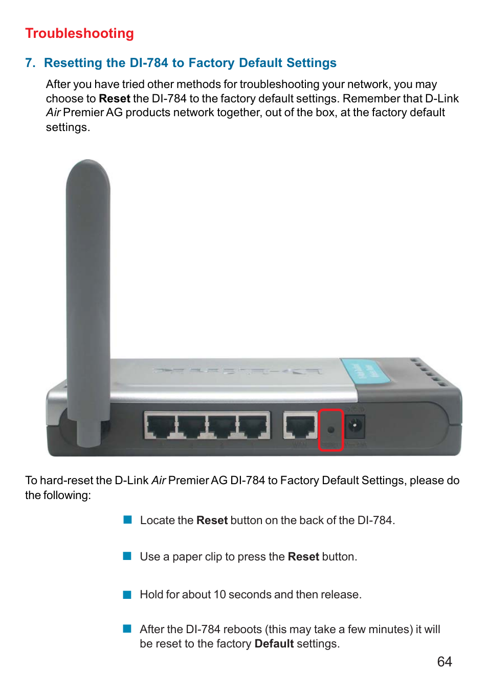 Troubleshooting | D-Link AG DI-784 User Manual | Page 64 / 99