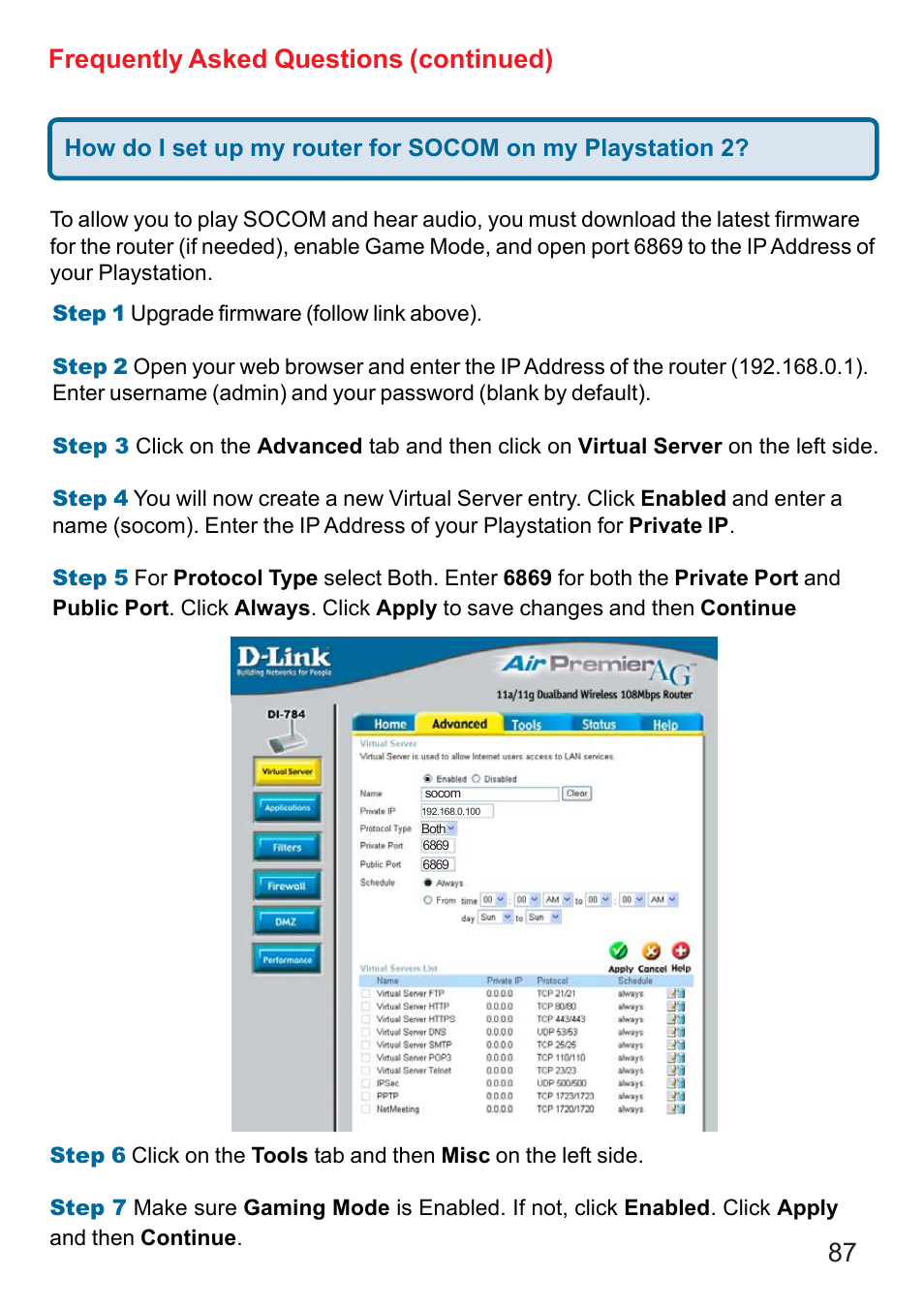 87 frequently asked questions (continued) | D-Link AG DI-784 User Manual | Page 87 / 99