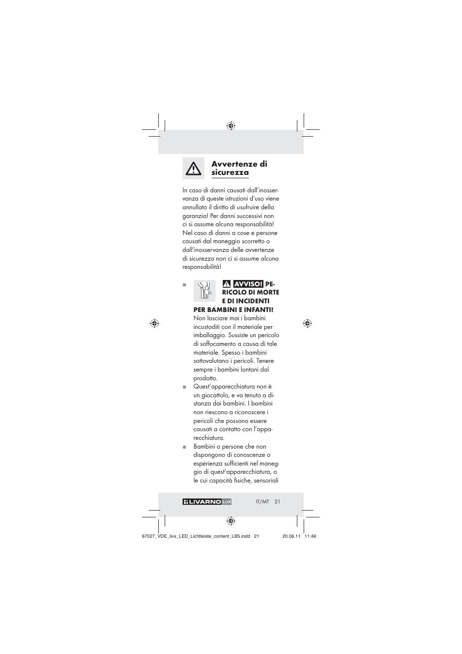 Avvertenze di sicurezza | Livarno Z30310 User Manual | Page 19 / 61