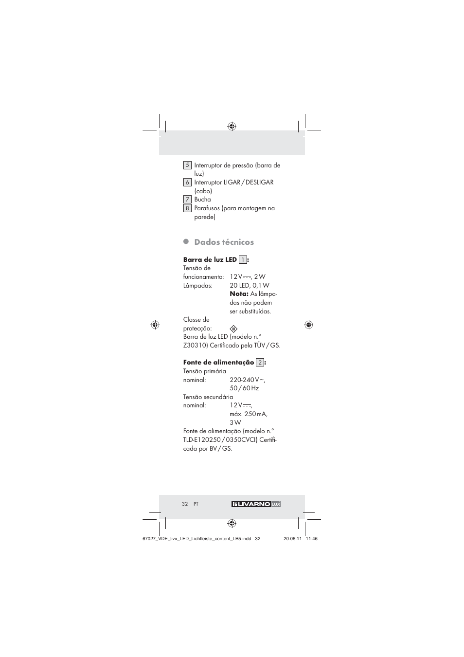 Dados técnicos | Livarno Z30310 User Manual | Page 30 / 61