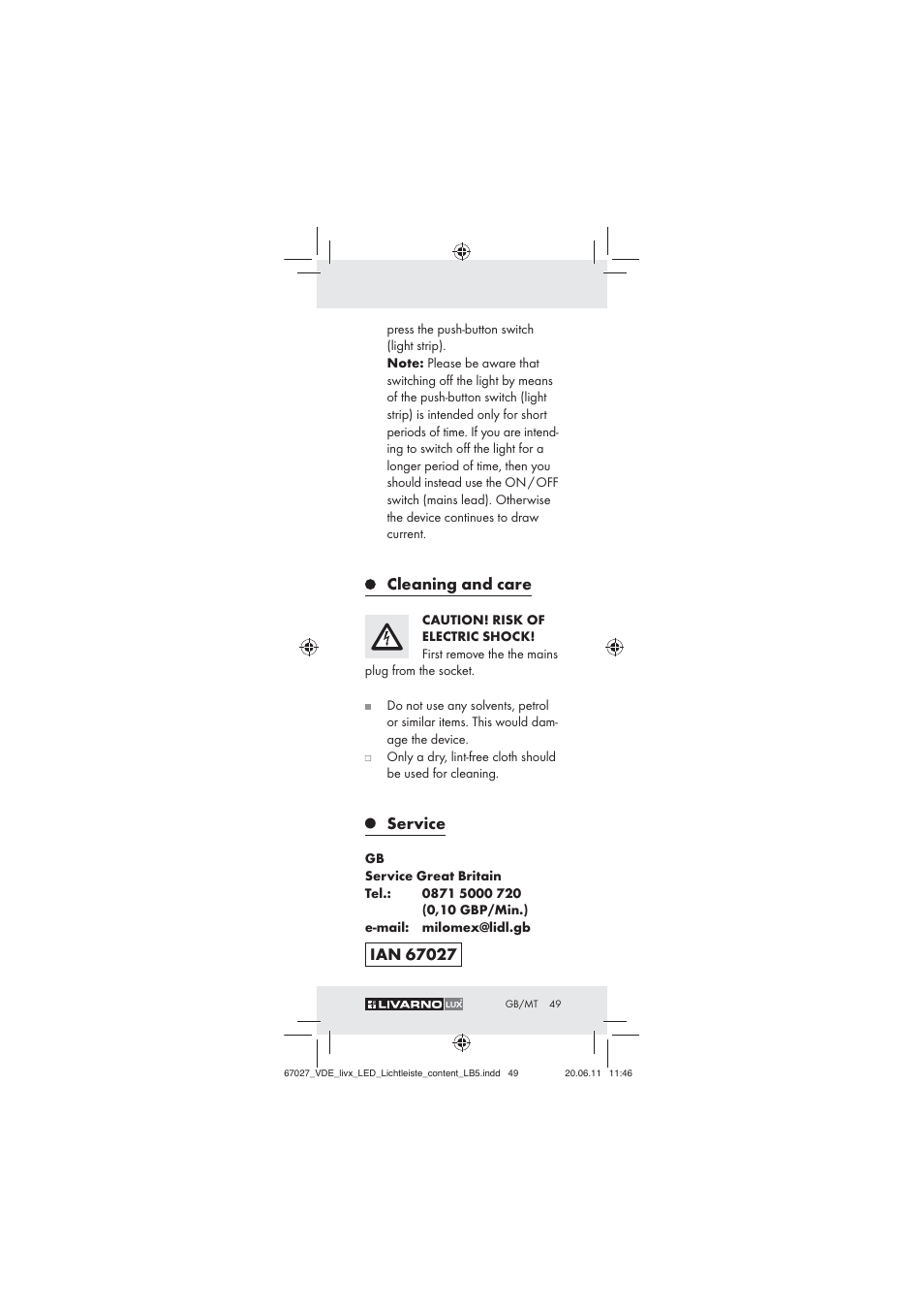 Cleaning and care, Service | Livarno Z30310 User Manual | Page 47 / 61