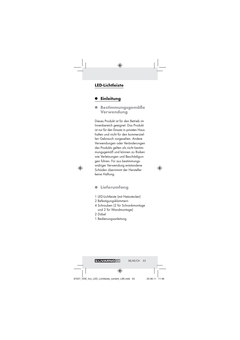 Led-lichtleiste, Einleitung, Bestimmungsgemäße verwendung | Lieferumfang | Livarno Z30310 User Manual | Page 51 / 61