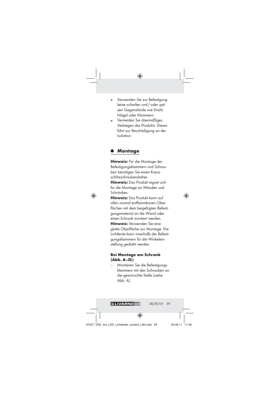 Montage | Livarno Z30310 User Manual | Page 57 / 61