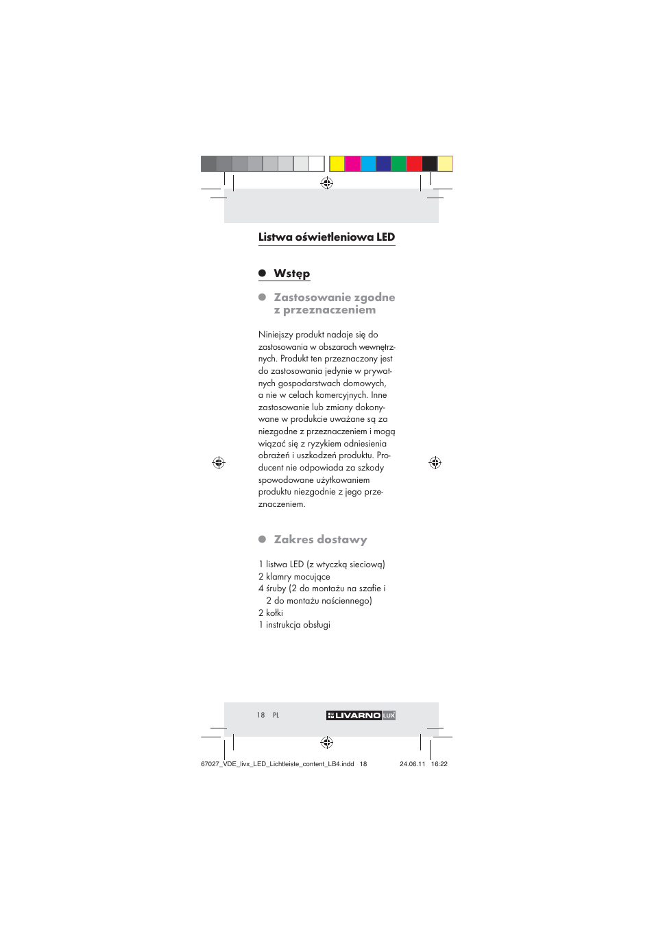 Listwa oświetleniowa led, Wstęp, Zastosowanie zgodne z przeznaczeniem | Zakres dostawy | Livarno Z30310 User Manual | Page 16 / 82