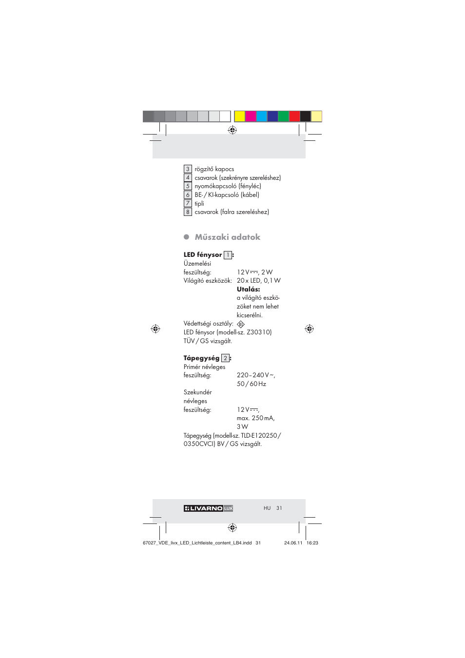 Műszaki adatok | Livarno Z30310 User Manual | Page 29 / 82