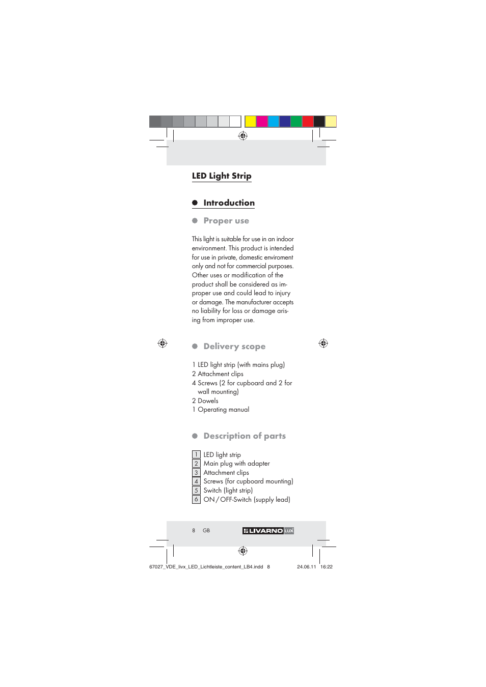 Led light strip, Introduction, Proper use | Delivery scope, Description of parts | Livarno Z30310 User Manual | Page 6 / 82