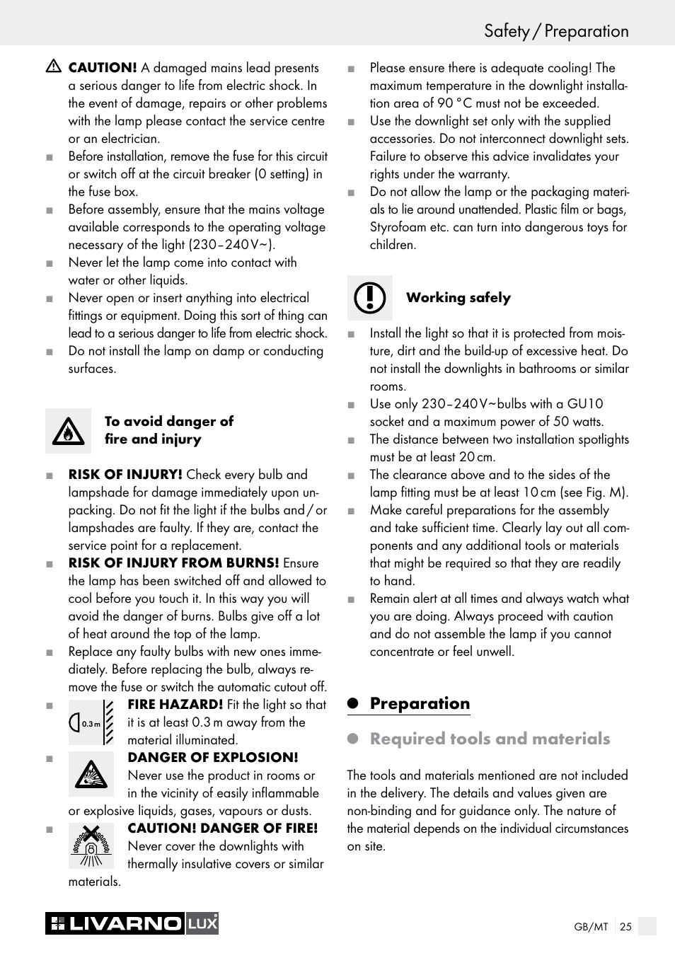 Safety / preparation, Preparation, Required tools and materials | Livarno 6729/062L·6729/068L User Manual | Page 25 / 37