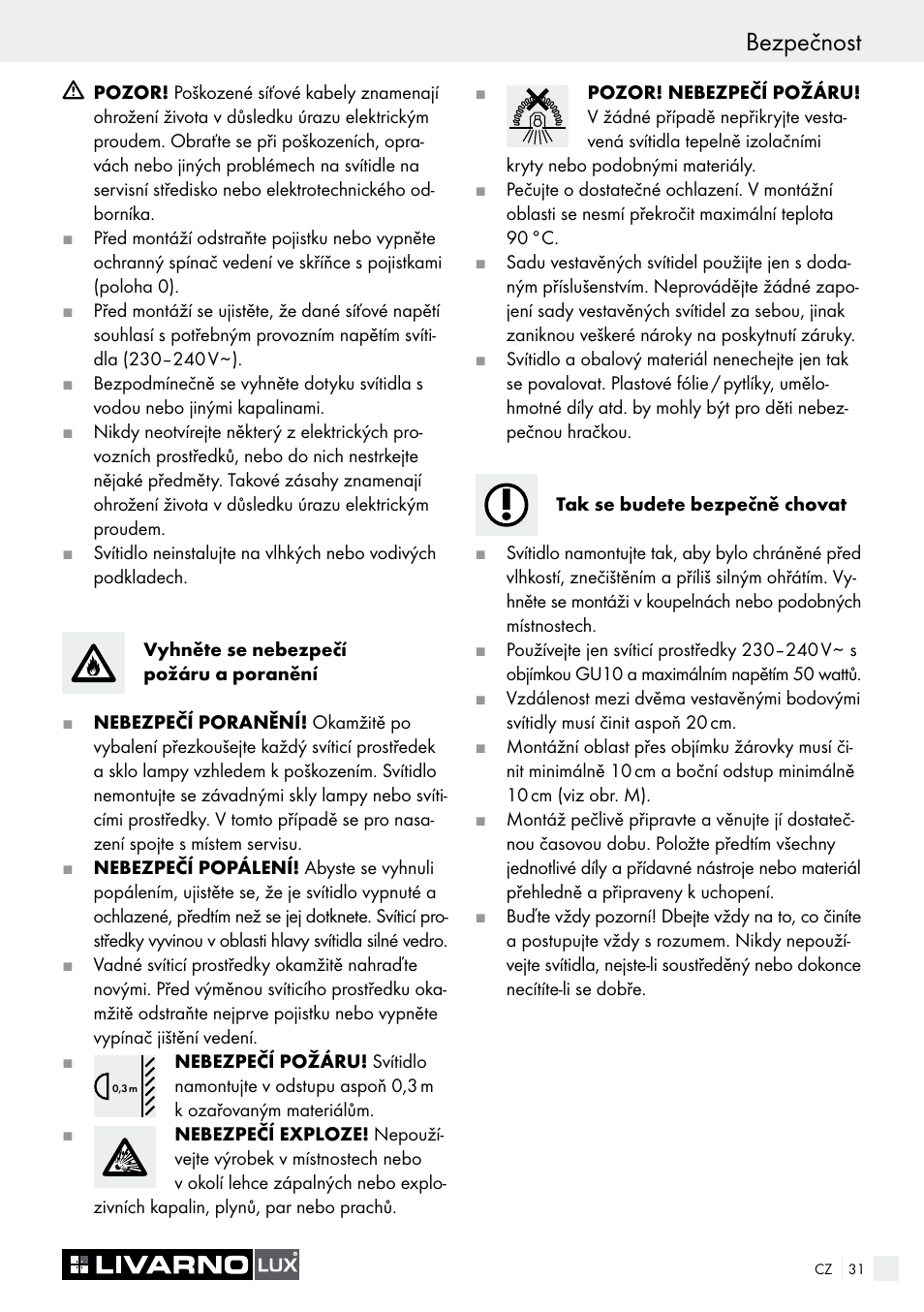 Bezpečnost | Livarno 6729/062L·6729/068L User Manual | Page 31 / 49