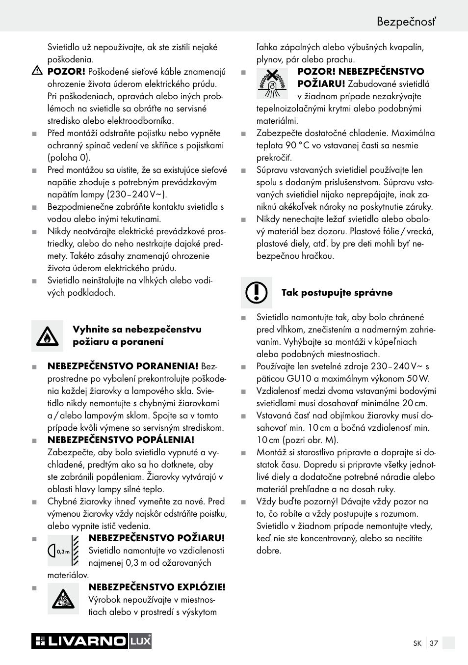 Bezpečnosť | Livarno 6729/062L·6729/068L User Manual | Page 37 / 49