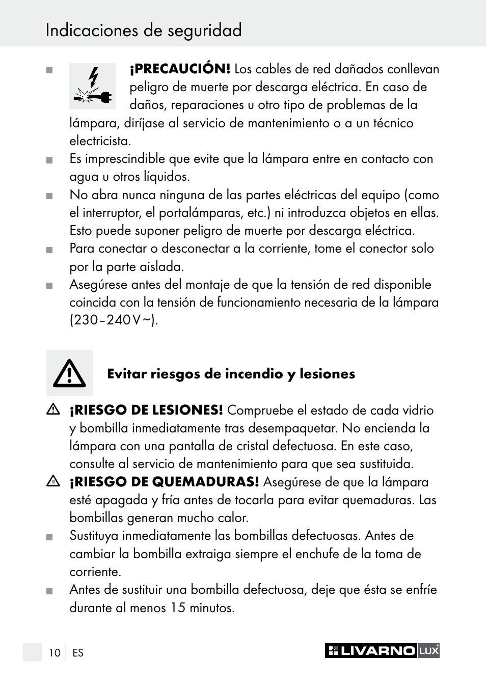 Indicaciones de seguridad | Livarno 7596-010L/ -014L/ -015L User Manual | Page 10 / 65