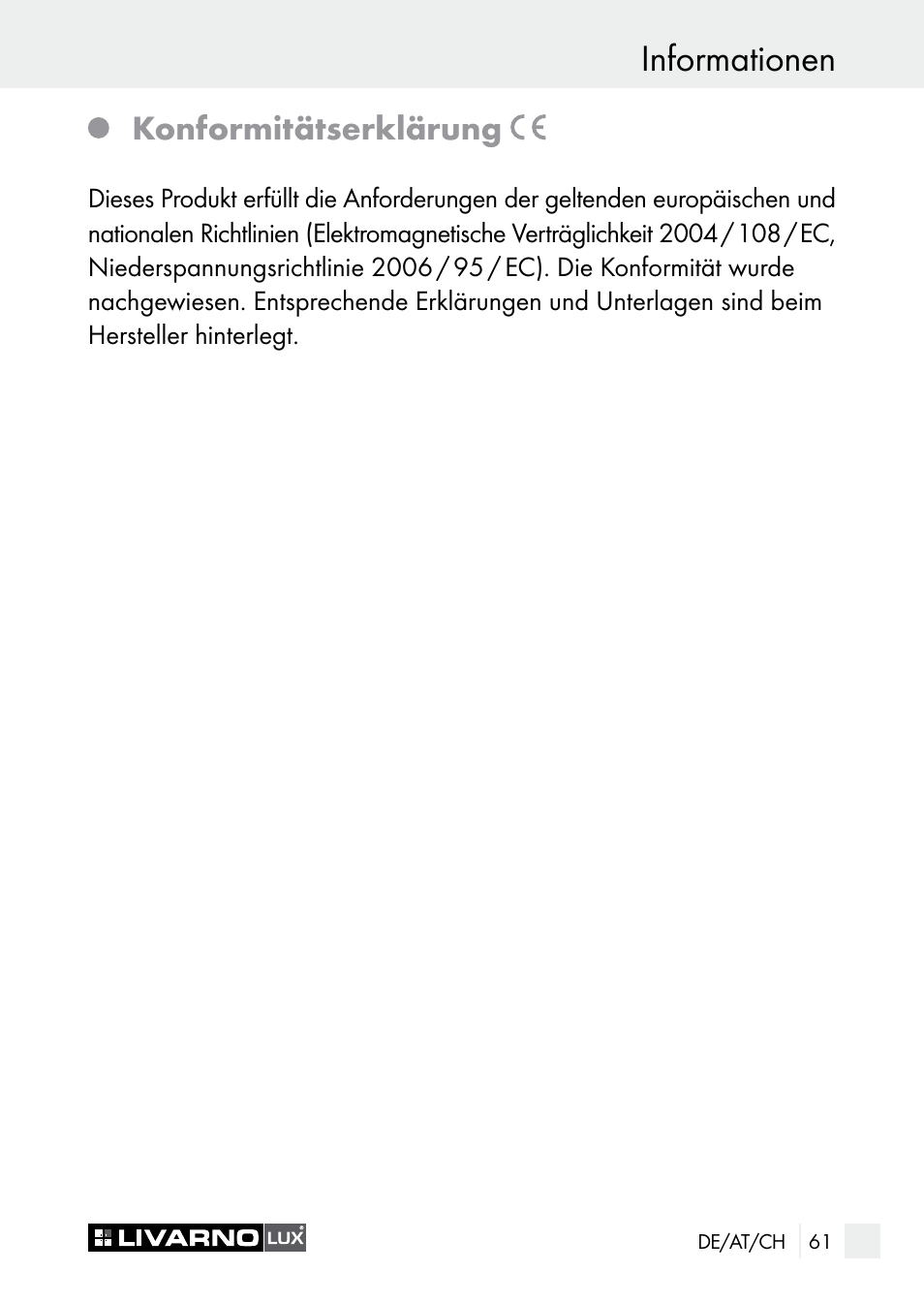 Informationen, Konformitätserklärung | Livarno 7596-010L/ -014L/ -015L User Manual | Page 61 / 65