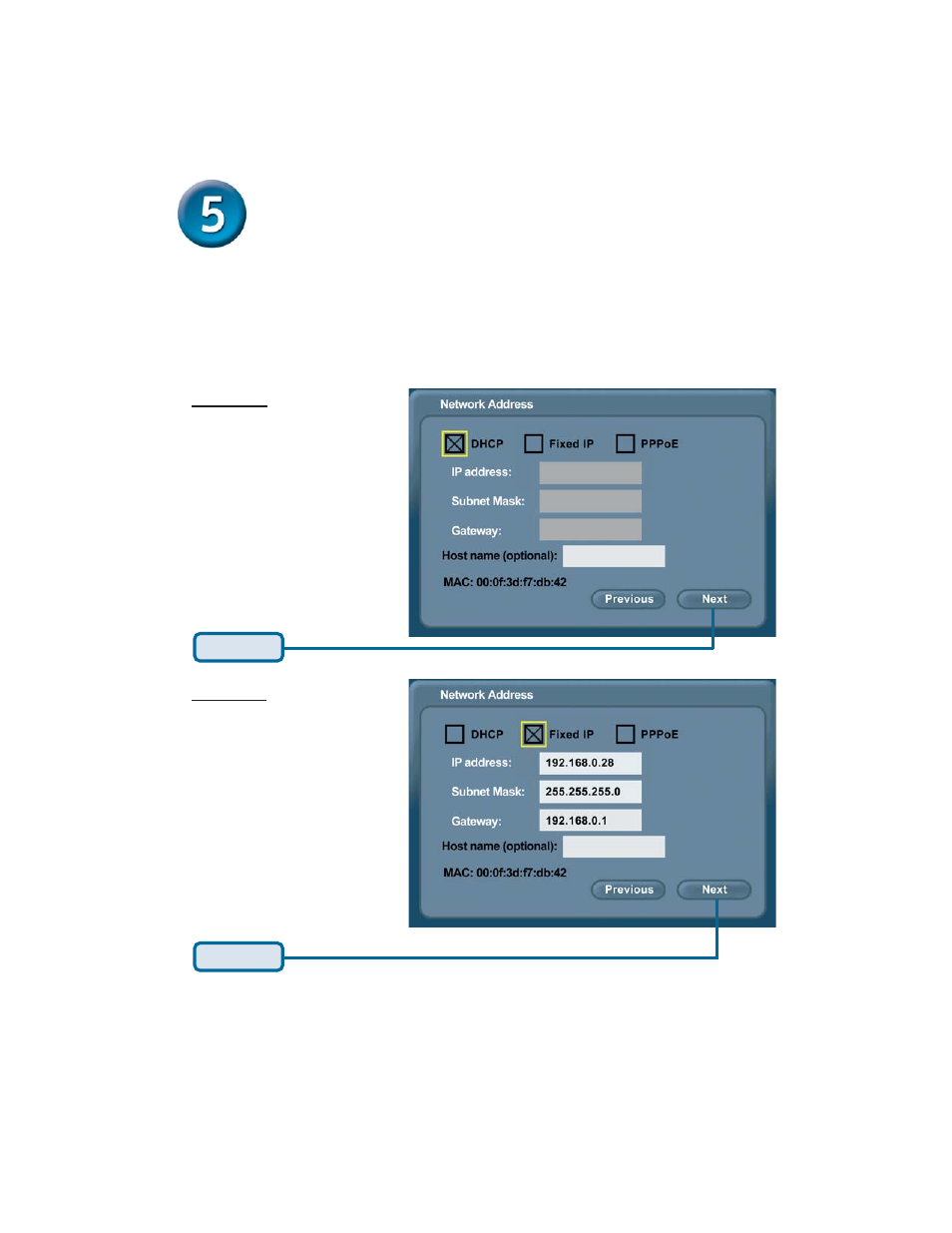 The setup wizard (continued), Network address screen | D-Link DVC-2000 User Manual | Page 7 / 12