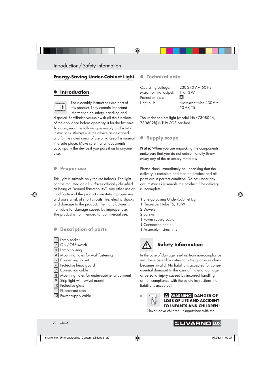 Introduction / safety information | Livarno Z30802A, Z30802B User Manual | Page 20 / 32