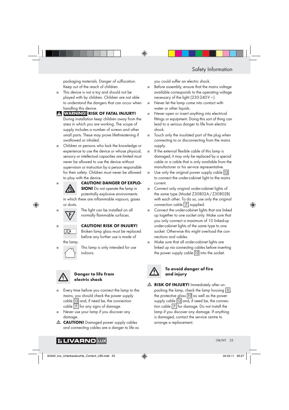 Safety information | Livarno Z30802A, Z30802B User Manual | Page 21 / 32