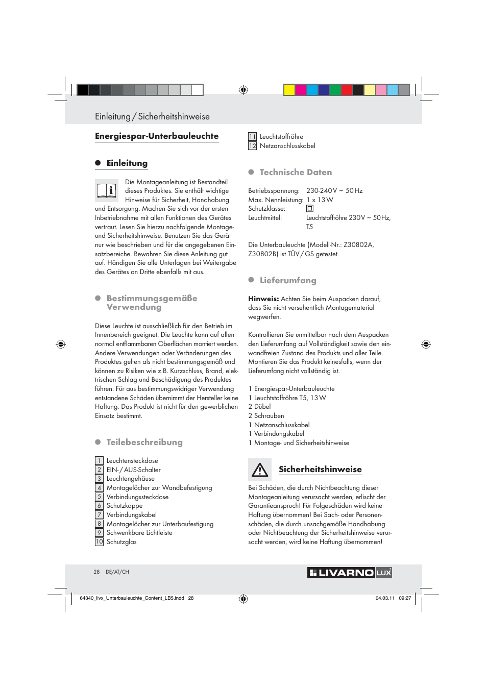 Einleitung / sicherheitshinweise | Livarno Z30802A, Z30802B User Manual | Page 26 / 32