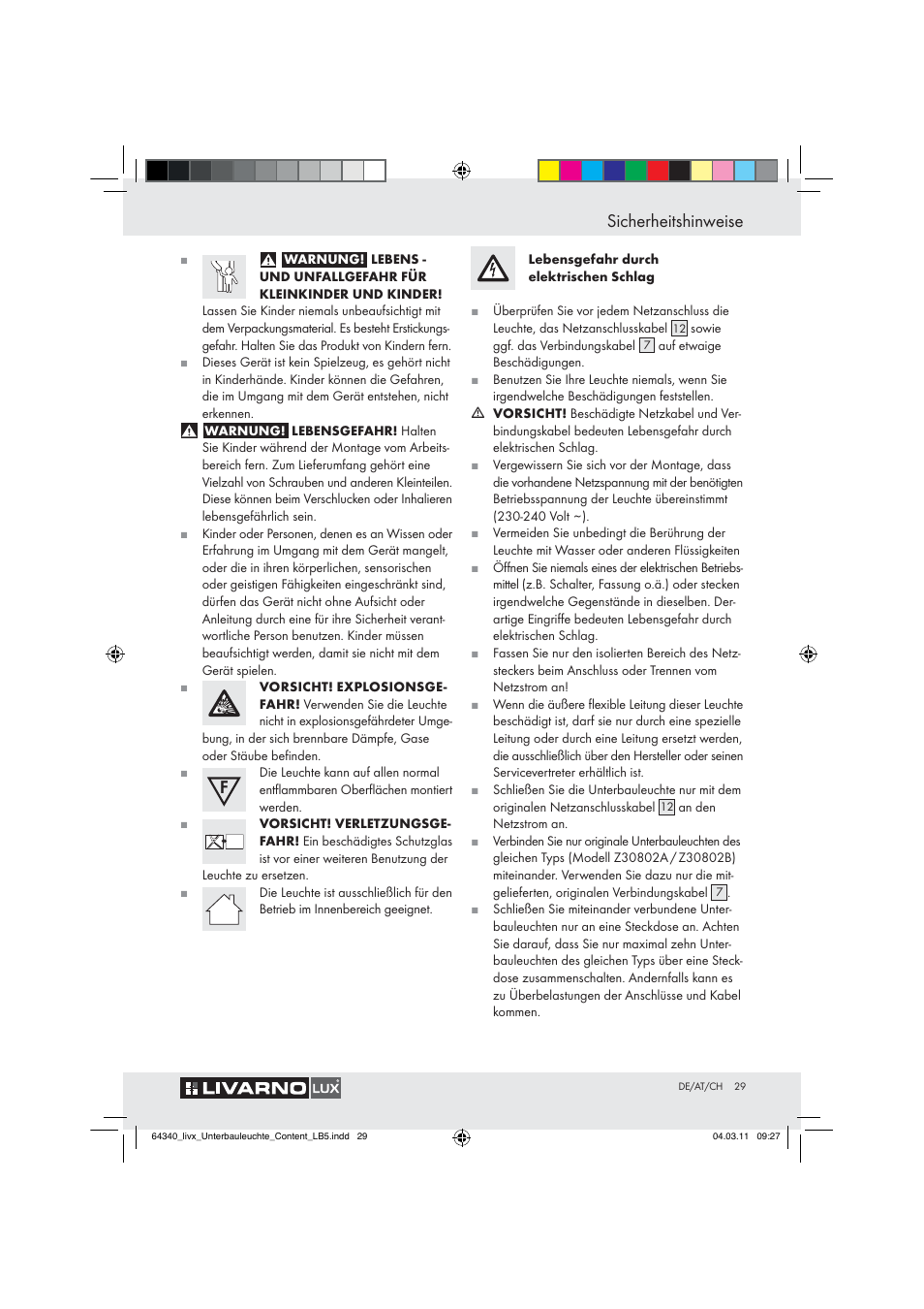 Sicherheitshinweise | Livarno Z30802A, Z30802B User Manual | Page 27 / 32