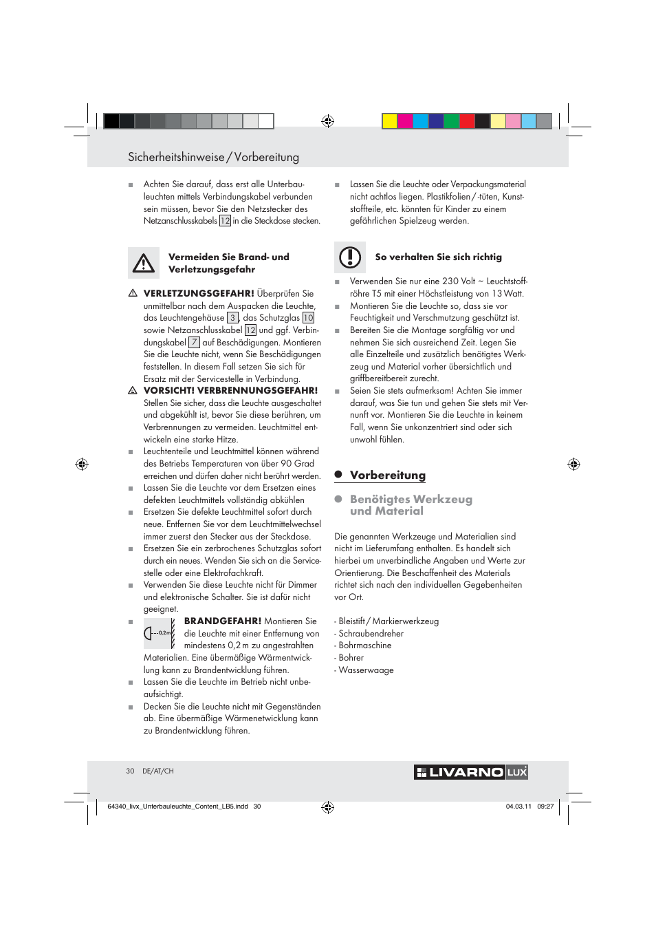 Sicherheitshinweise / vorbereitung | Livarno Z30802A, Z30802B User Manual | Page 28 / 32