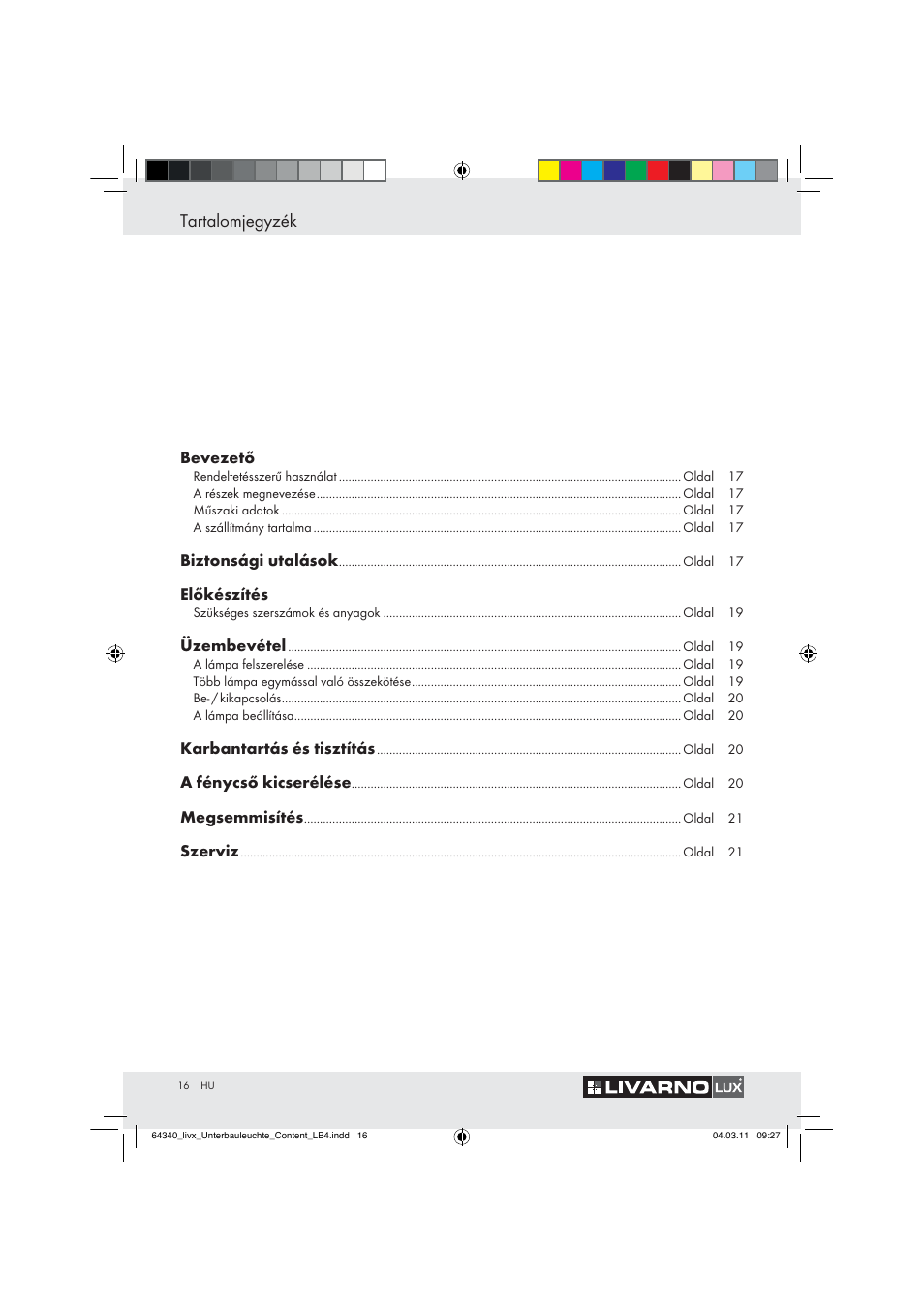 Tartalomjegyzék | Livarno Z30802A, Z30802B User Manual | Page 14 / 46