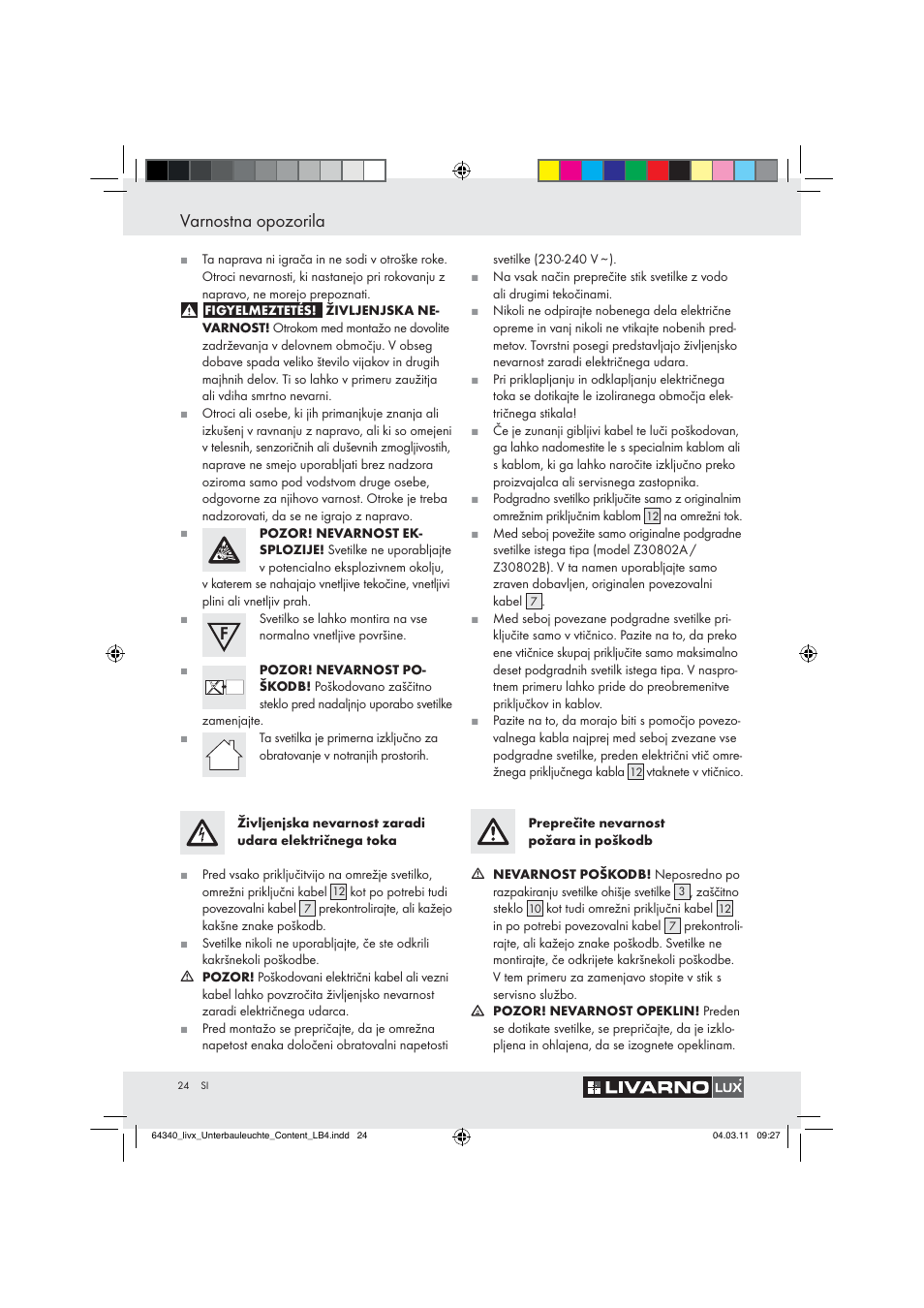 Varnostna opozorila | Livarno Z30802A, Z30802B User Manual | Page 22 / 46