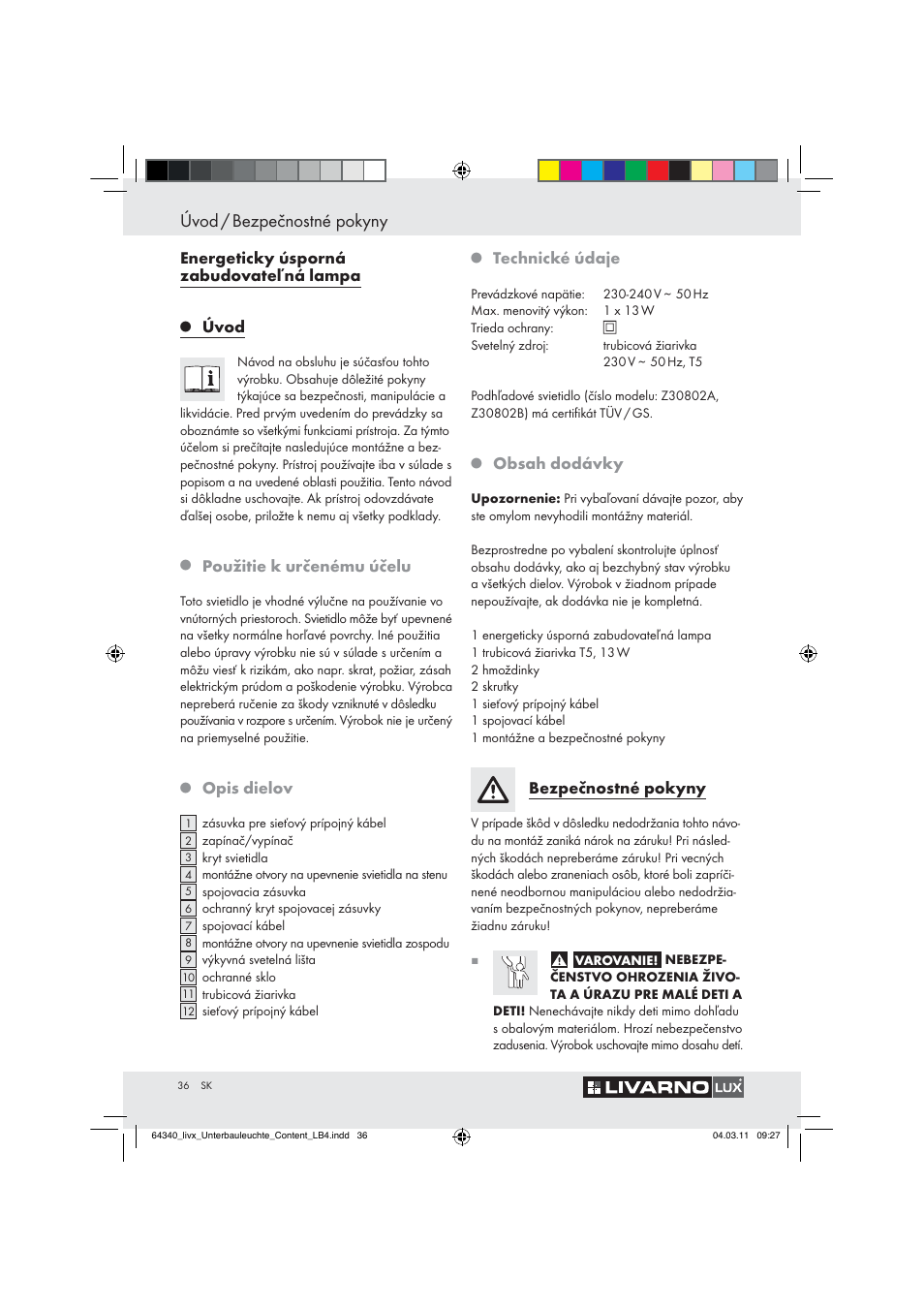 Úvod / bezpečnostné pokyny | Livarno Z30802A, Z30802B User Manual | Page 34 / 46