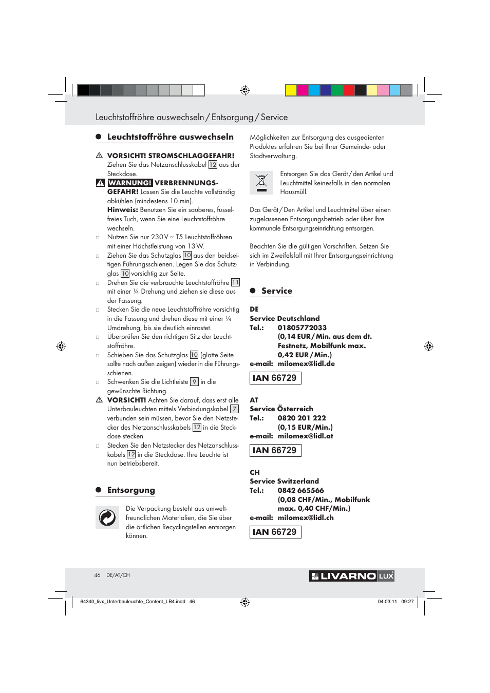 Livarno Z30802A, Z30802B User Manual | Page 44 / 46