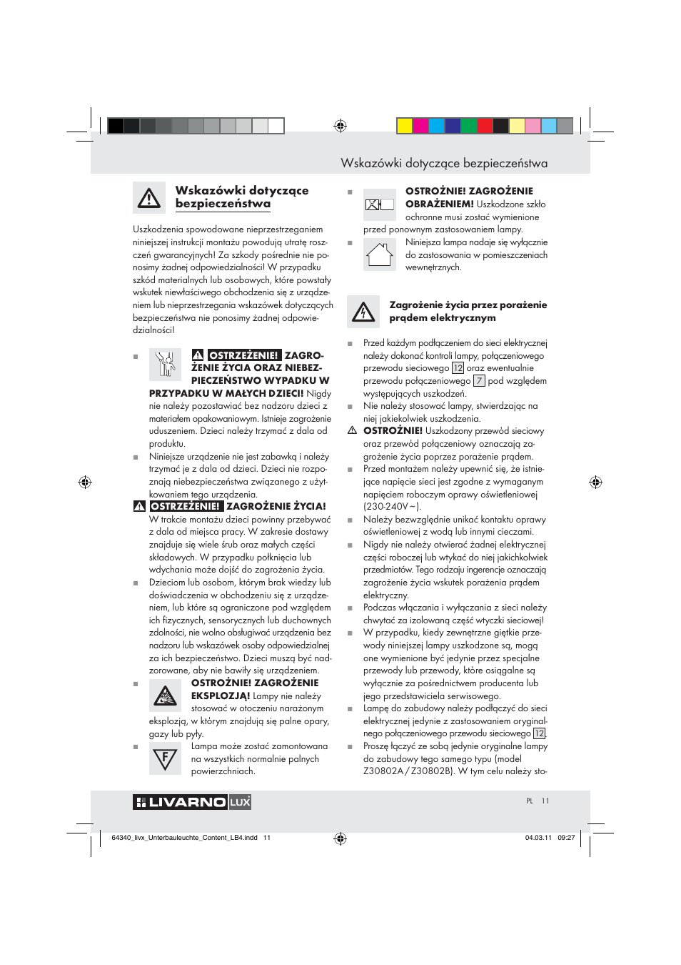 Wskazówki dotyczące bezpieczeństwa | Livarno Z30802A, Z30802B User Manual | Page 9 / 46