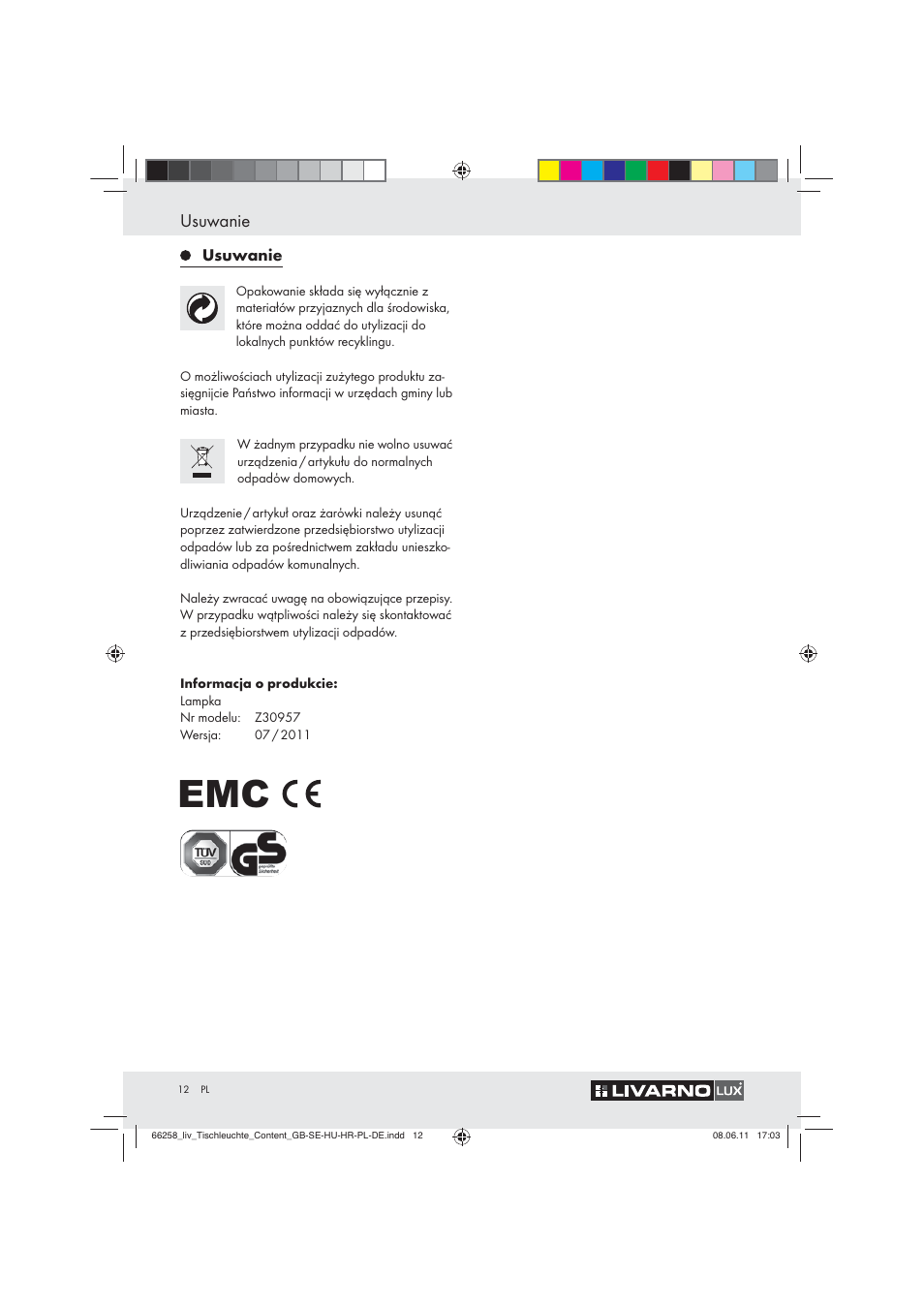 Usuwanie | Livarno Z30957 User Manual | Page 10 / 19