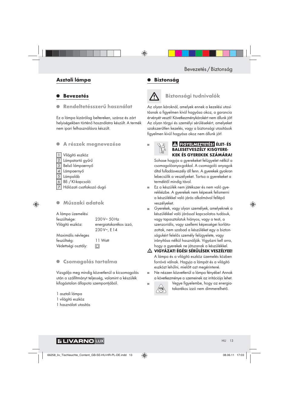 Bevezetés / biztonság | Livarno Z30957 User Manual | Page 11 / 19