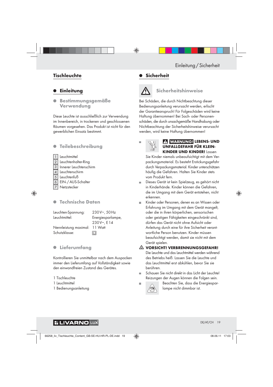 Einleitung / sicherheit | Livarno Z30957 User Manual | Page 17 / 19