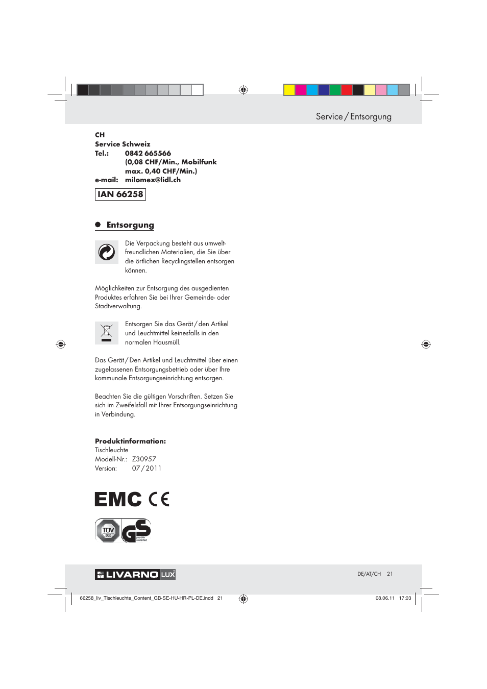 Service / entsorgung | Livarno Z30957 User Manual | Page 19 / 19