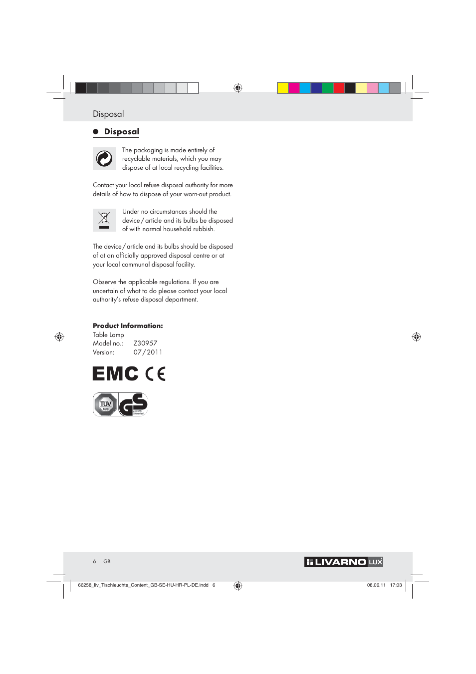 Disposal | Livarno Z30957 User Manual | Page 4 / 19