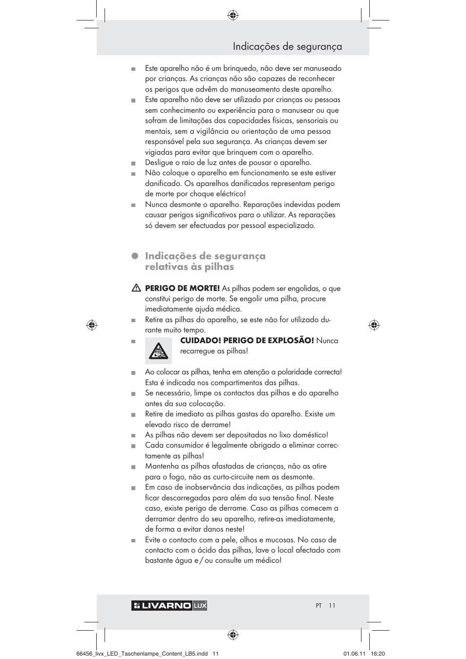 Indicações de segurança, Indicações de segurança relativas às pilhas | Livarno Z30955 User Manual | Page 9 / 16