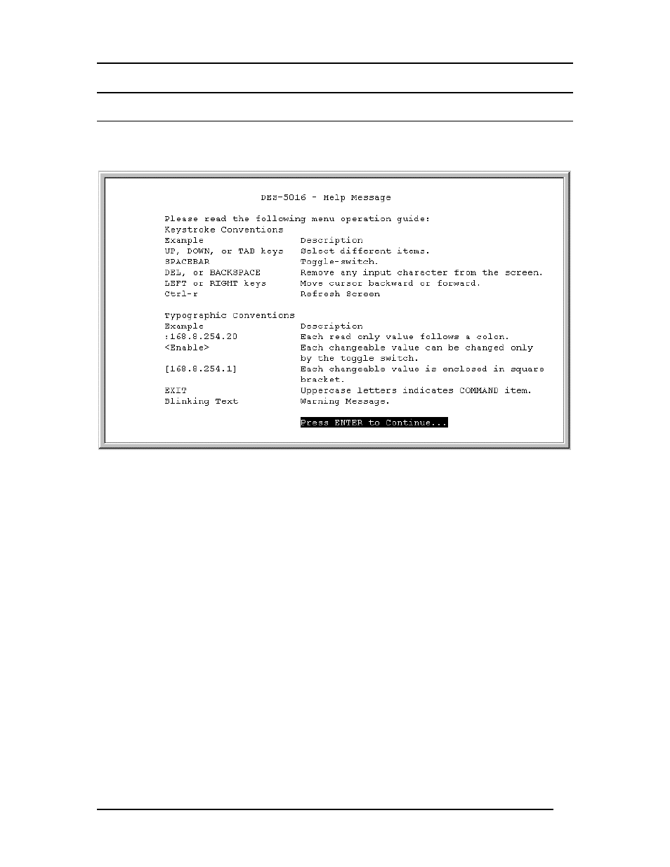 Help message | D-Link DES-5016 User Manual | Page 44 / 96