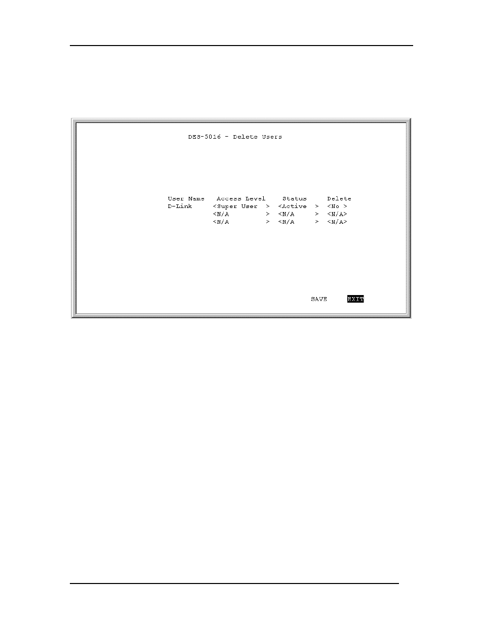 Delete users | D-Link DES-5016 User Manual | Page 62 / 96