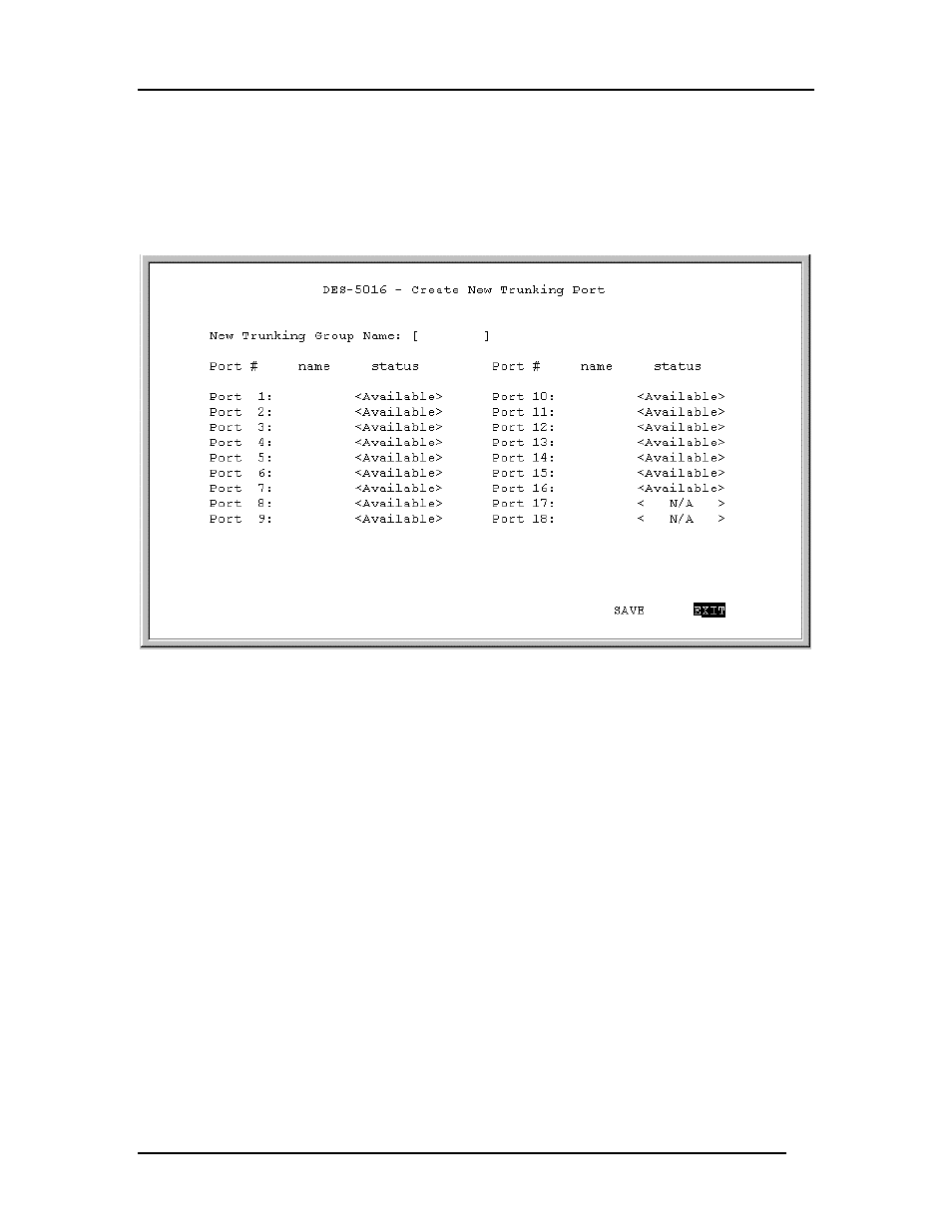 Create new trunking port | D-Link DES-5016 User Manual | Page 83 / 96