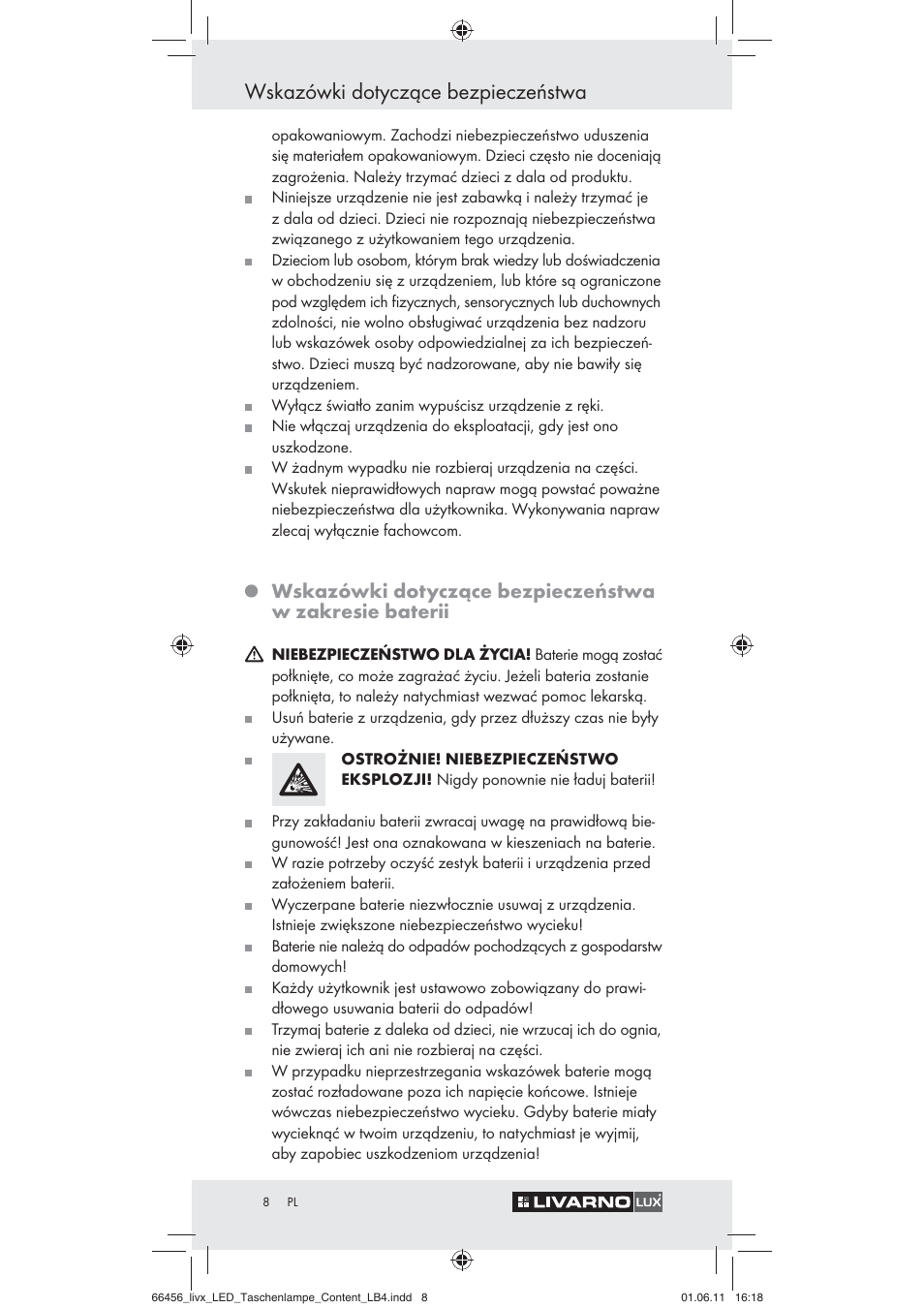 Wskazówki dotyczące bezpieczeństwa | Livarno Z30955 User Manual | Page 6 / 24